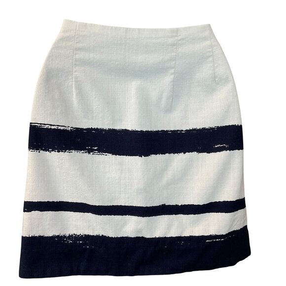 J.Crew Horizontal Navy & White Brushstroke Striped Cotton Mini Skirt Sz 4 - Picture 2 of 6